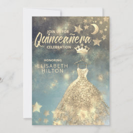 Gold Sequins Kleid Moon Stars Quinceañera Einladung