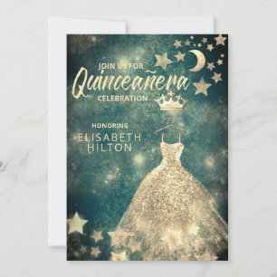 Gold Sequins Kleid Moon Stars Quinceañera grün Einladung