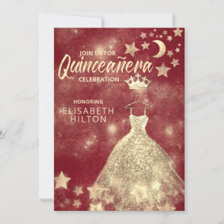 Gold Sequins Kleid Moon Stars Quinceañera Rot Einladung