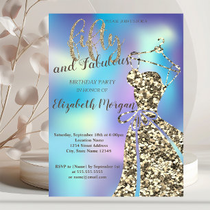 Gold SequinsDress,Holographic 50th Birthday Party Einladung
