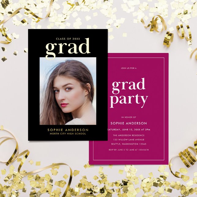 Gold Serif Custom Color Graduation Party Folieneinladung (Von Creator hochgeladen)