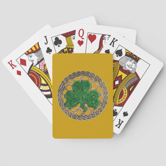 Gold Shamrock On Celtic Knots Playing Cards Spielkarten (Rückseite)