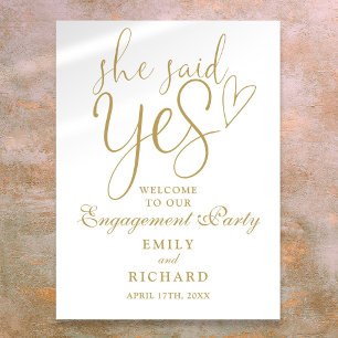 Gold she Said Yes Engagement Party Begrüßungszeich Poster
