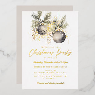 Gold Shimmer Baubles Weihnachtsfest Party Folieneinladung