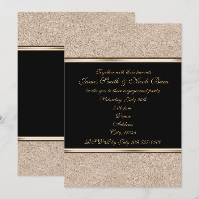 Gold Shimmer & Black Elegant Toute invitation Évén (Devant / Derrière)