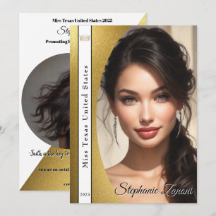 Gold Shimmer Pageant Sash Autograph Card Einladung