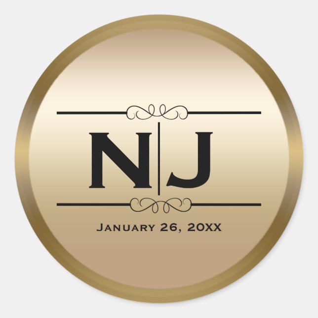 Gold Shine Elegant Glam Custom Monogram Bevorzugun Runder Aufkleber (Vorderseite)