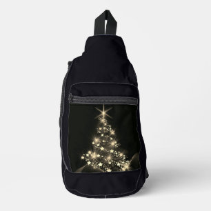 Gold Shine of Stars auf Weihnachtsbaum Dunkel Crossbody Bag