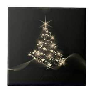 Gold Shine of Stars auf Weihnachtsbaum Dunkel Fliese