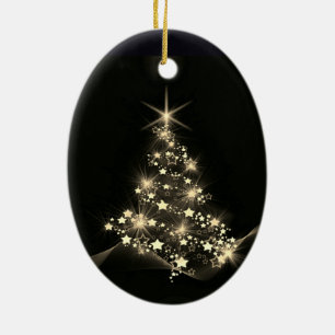 Gold Shine of Stars auf Weihnachtsbaum Dunkel Keramik Ornament