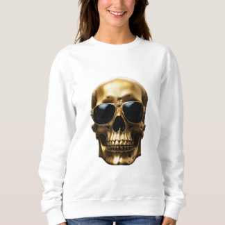 Gold Shiny 3D Skull mit trendiger Sonnenbrille Sweatshirt