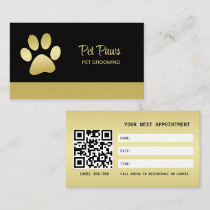 Gold Shiny Dog Paw auf Black Pet Grooming Service Terminkarte