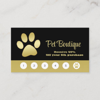 Gold Shiny Dog Paw auf Black Pet Grooming Service Treuekarte