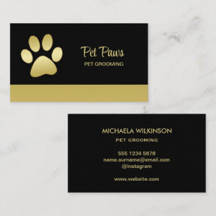 Gold Shiny Dog Paw auf Black Pet Grooming Service Visitenkarte