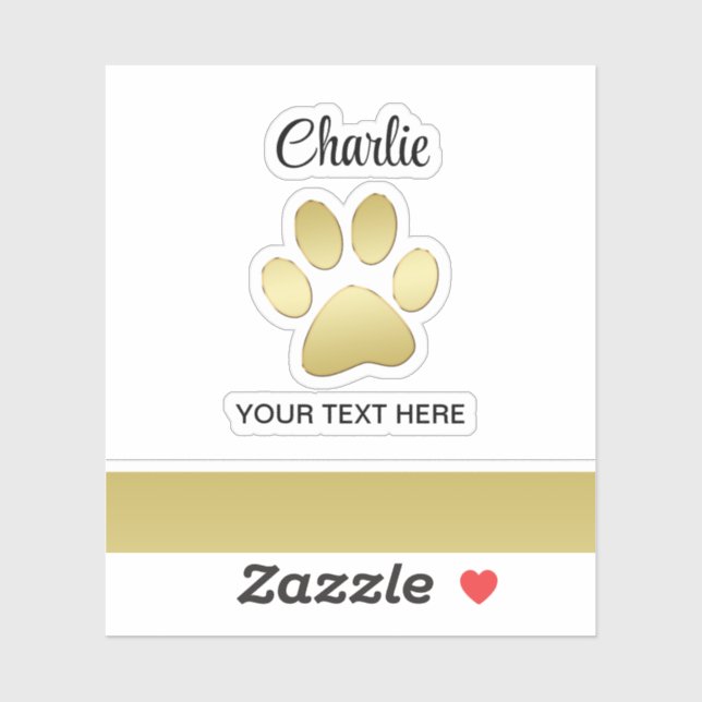 Gold Shiny Dog Paw auf schwarzem Hintergrund Aufkleber (Blatt)