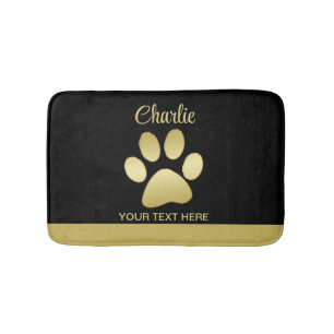 Gold Shiny Dog Paw auf schwarzem Hintergrund Badematte