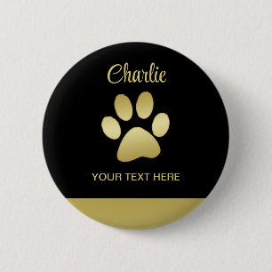 Gold Shiny Dog Paw auf schwarzem Hintergrund Button