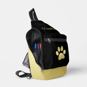 Gold Shiny Dog Paw auf schwarzem Hintergrund Crossbody Bag