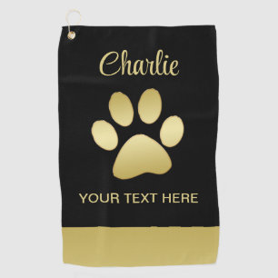 Gold Shiny Dog Paw auf schwarzem Hintergrund Golfhandtuch