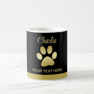 Gold Shiny Dog Paw auf schwarzem Hintergrund Kaffeetasse