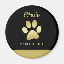 Gold Shiny Dog Paw auf schwarzem Hintergrund Magnet
