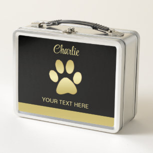 Gold Shiny Dog Paw auf schwarzem Hintergrund Metall Brotdose