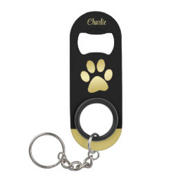 Gold Shiny Dog Paw auf schwarzem Hintergrund Mini Flaschenöffner