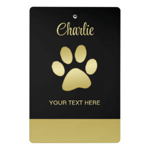 Gold Shiny Dog Paw auf schwarzem Hintergrund Mini Klemmbrett