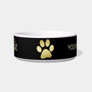 Gold Shiny Dog Paw auf schwarzem Hintergrund Napf