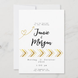 Gold Shiny Heart Arrow White Wedding Einladung