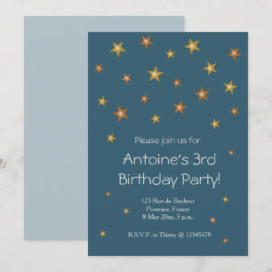 Gold Shiny Stars Dark Blue Baby Kindergeburtstag Einladung