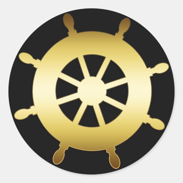 GOLD SHIP WHEEL RUNDER AUFKLEBER (Vorderseite)