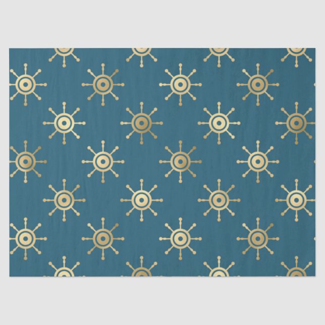 Gold Ship Wheels auf Blue/Green Decoupage Seidenpapier (Vorderseite)