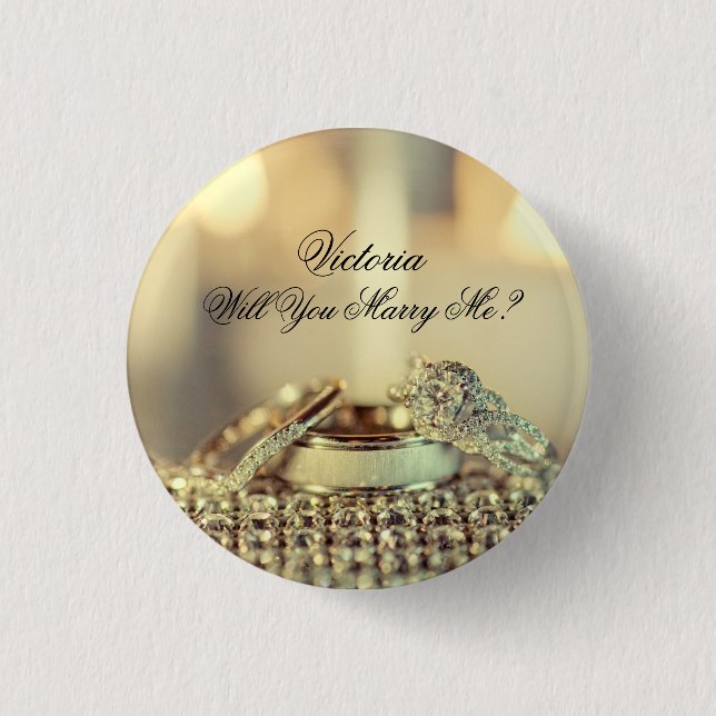 Gold Sie heiraten mir Vorschlag Name Skript Button (Vorderseite)