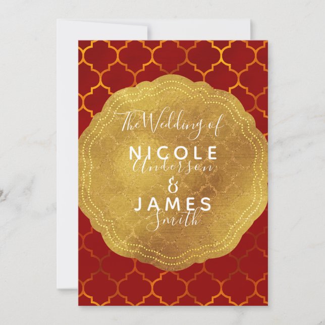 Gold Siegel Foil Fiery Red Indian Wedding Einladung (Vorderseite)