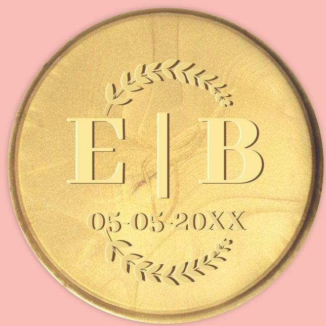 Gold Siegel Monogram Date Antique Elegante Hochzei Runder Aufkleber (Von Creator hochgeladen)