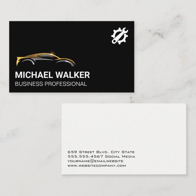Gold Silber Auto Logo | Gears Wrench Visitenkarte (Vorne/Hinten)