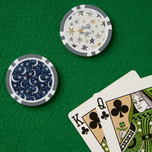 Gold Silber Blaue Sterne Pokerchips (Pokertisch (doppelt))