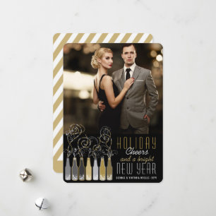 Gold & Silber Bubbly Flaschen Cheers New Year Foto Feiertagskarte