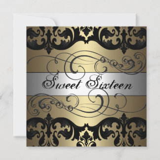 Gold & Silber Damask Sweet 16 Geburtstag Einladung