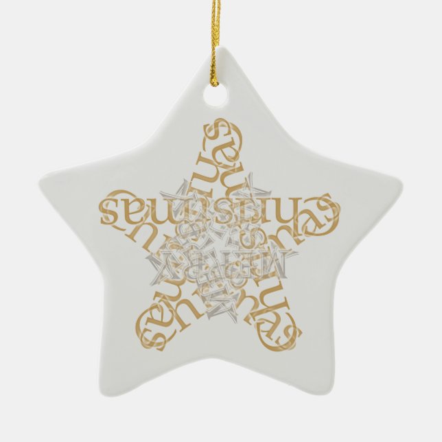 Gold, Silber Frohe Weihnachtssternkalligraphie Kun Keramik Ornament (Vorne)