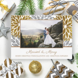 Gold Silber Glitter-Foto Neuvermählte Verheiratet Feiertagskarte