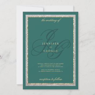 Gold Silber Jade Grün Monogramm Anfangsbuchstaben  Einladung