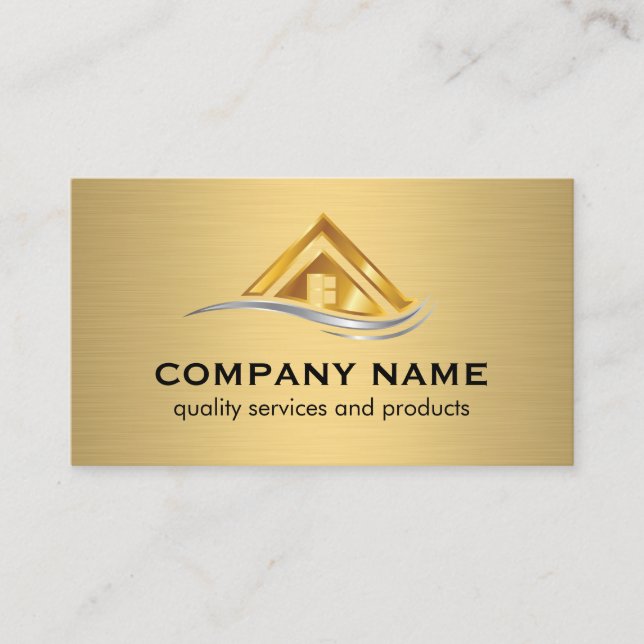 Gold Silber Real Anwesen Zuhause-Logo Visitenkarte (Vorderseite)