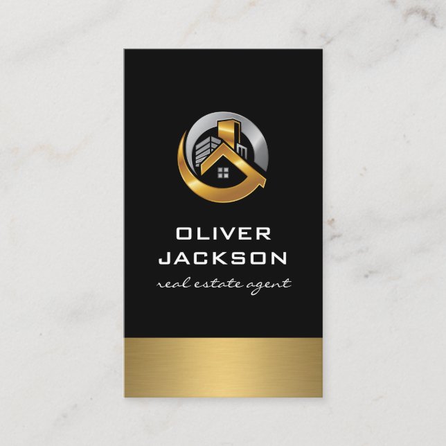 Gold Silber Real Anwesen Zuhause-Logo-Visitenkarte Visitenkarte (Vorderseite)