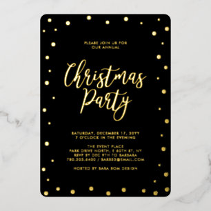 Gold Silber & Schwarz Moderne Weihnachtsfeier Folieneinladung