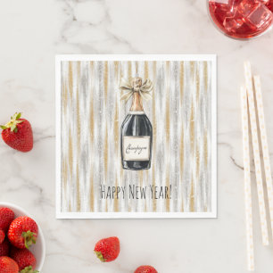 Gold Silber Silvester Champagnerflasche Serviette