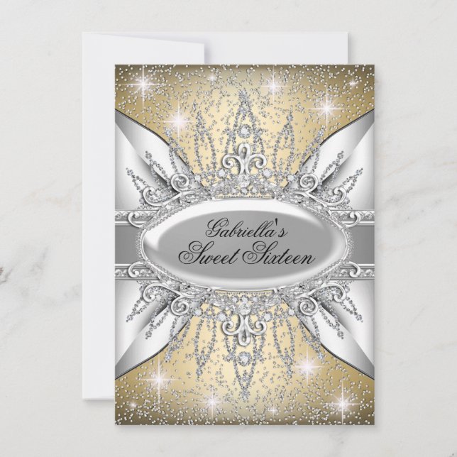 Gold & Silber Sparkle Diamond Sweet 16 Einladung (Vorderseite)