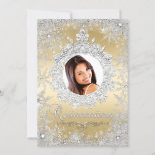 Gold Silber Tiara Schneeflocke Glanz Quinceanera Einladung