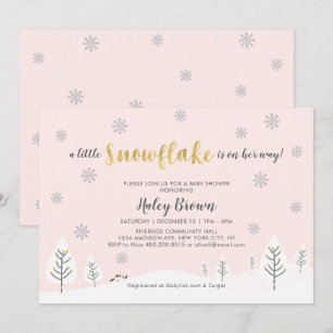 Gold-, Silber- und Rosa Winter Wonderland-Baby-Par Einladung